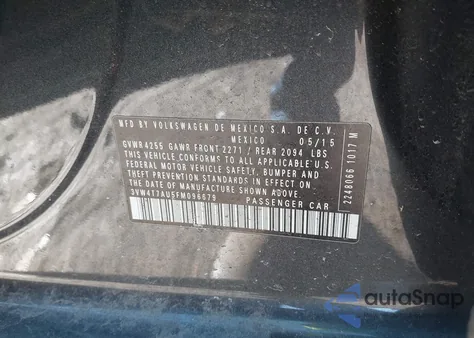 2015 Volkswagen Golf Gti 2.0T Se 4-Door из США, поврежденный, VIN 3VW4T7AU5FM096679